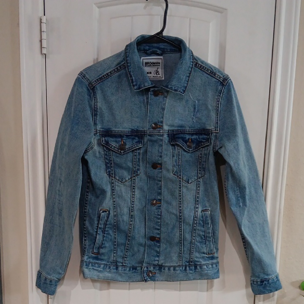 Classic Blue Denim Jean Jacket with Worn-In Look